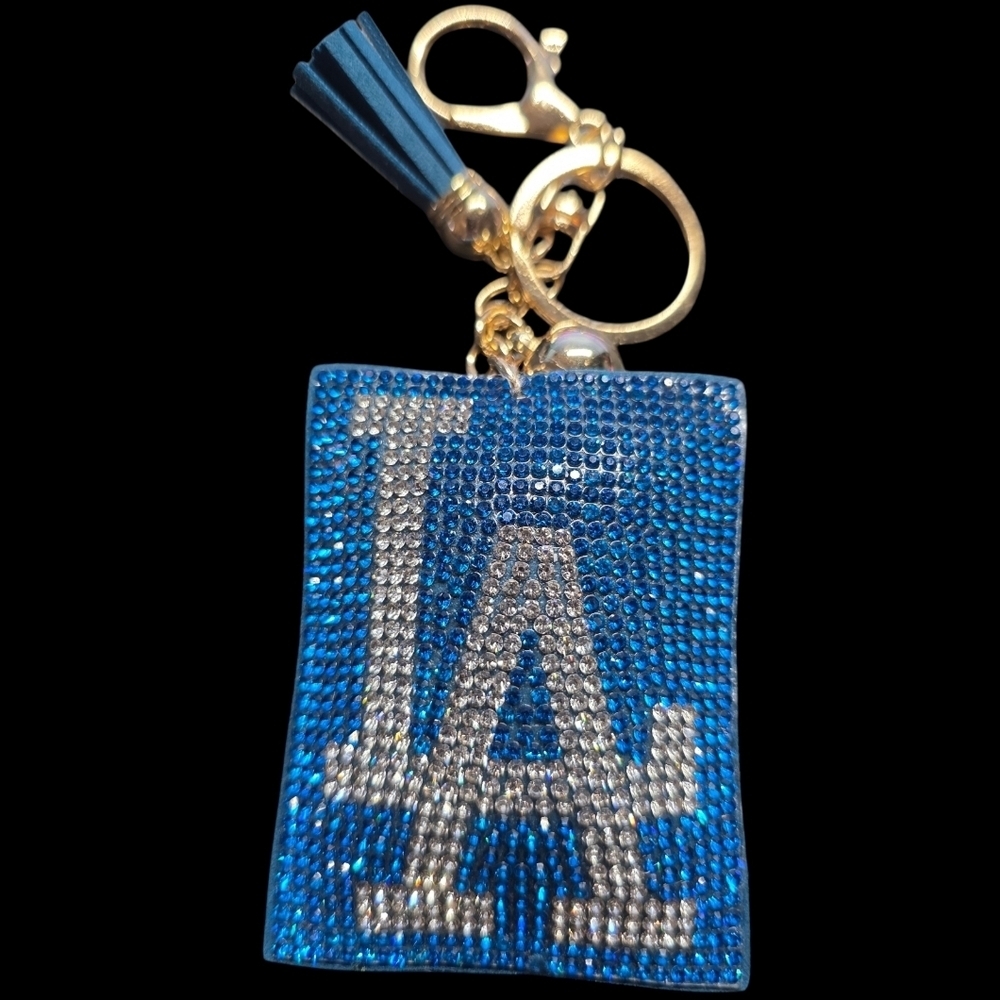 LA Dodgers Bag Charm Keychain with Gold Accents